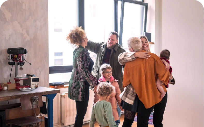 Group hug with smiling family