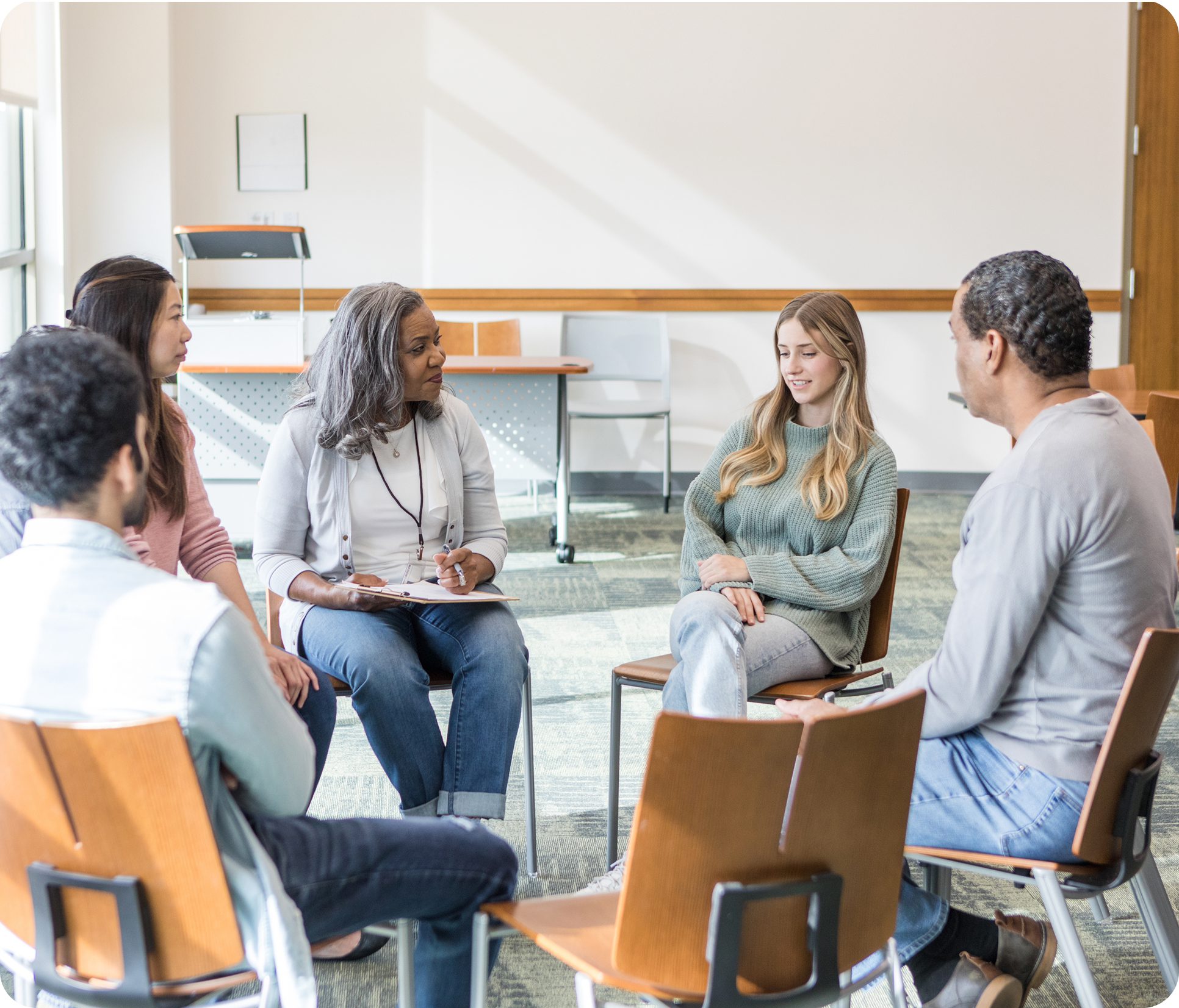Group meeting in a bright room